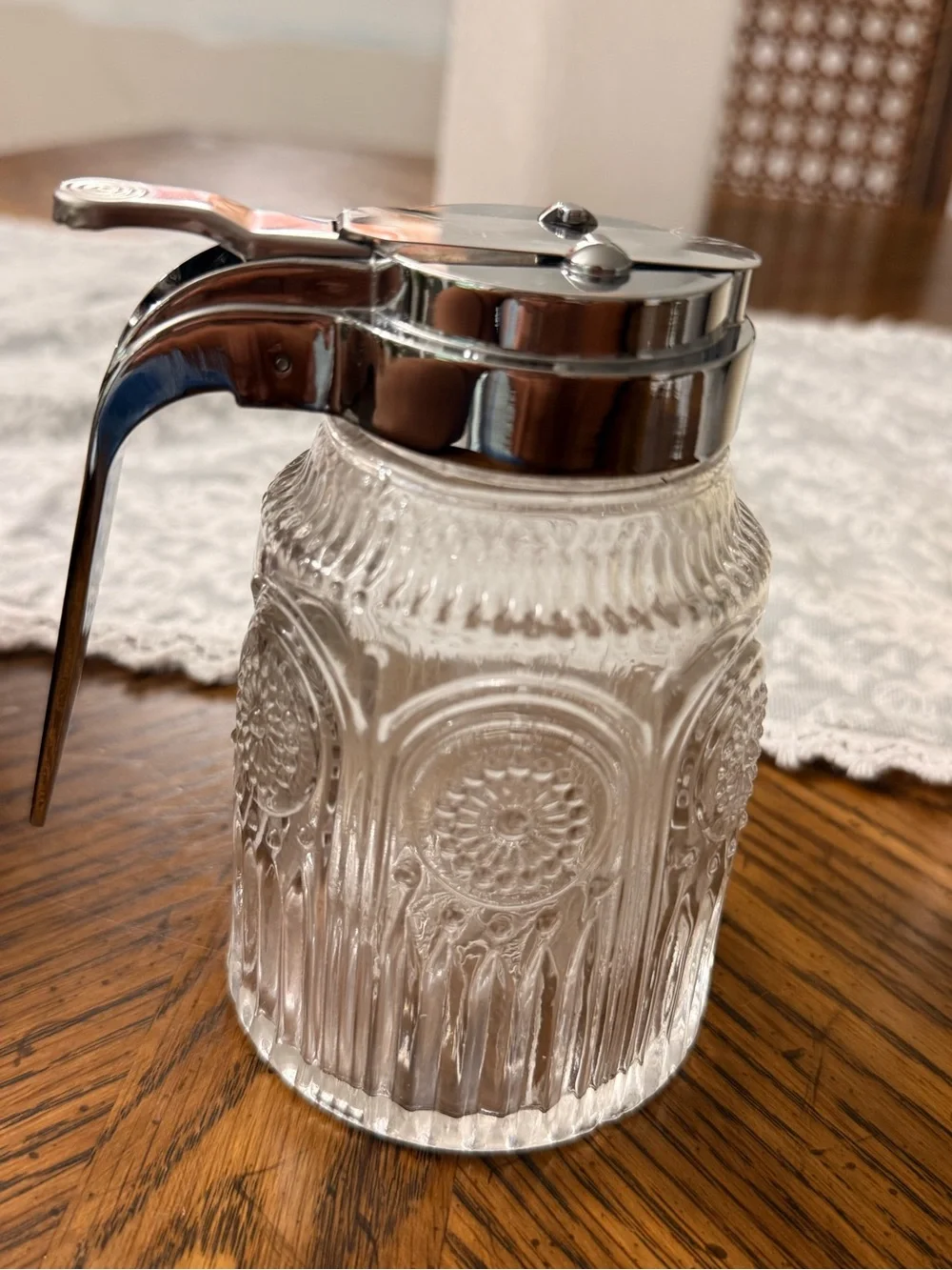 The Pioneer Woman Adeline Clear Cut Glass Syrup Dispenser RARE Collectible Syrup
